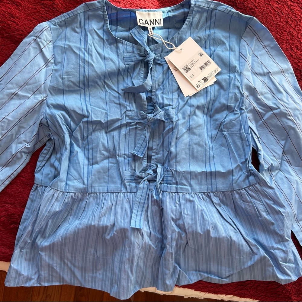 GANNI Blue Striped Top